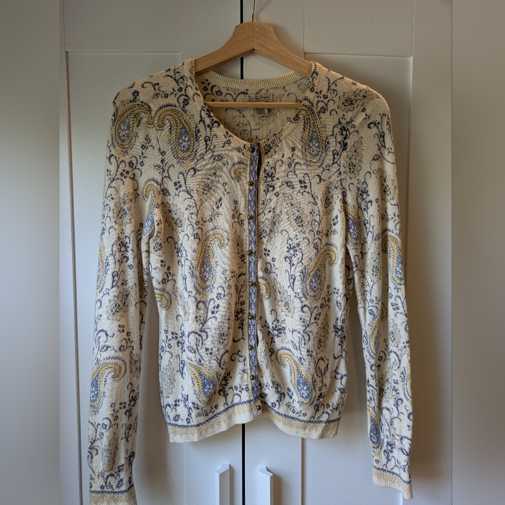 Lucky Brand Cream and Blue Knit Sweater
